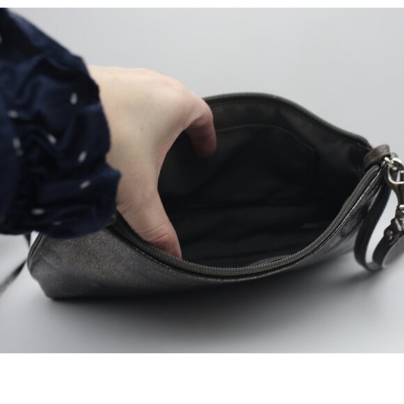 Coach Metallic Pewter Silver Zip Closed Wristlet - Picture 6 of 7